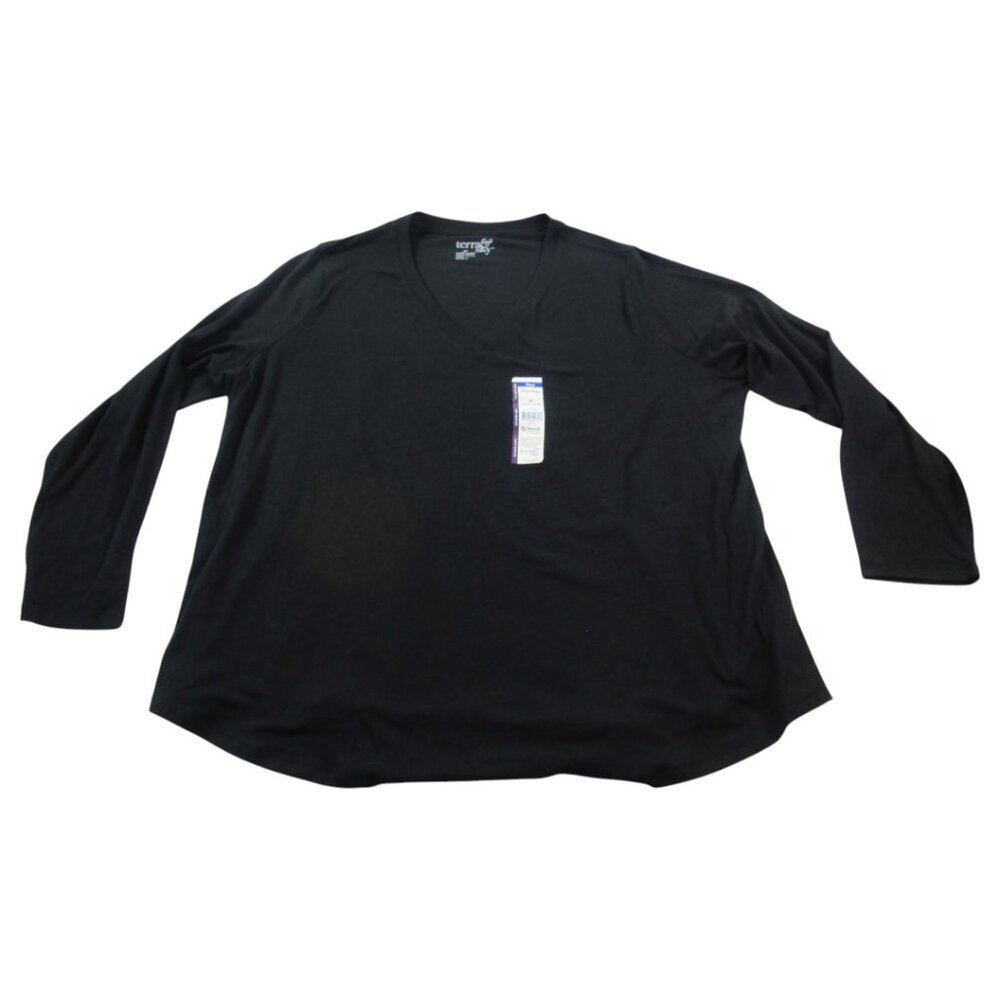Terra & Sky Sweater Womens 2X Black Stretch Semi Fit V-Neck Long Sleeve Pullover